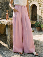 100% Linen Sculpted Pleat Elasticated Back Relaxed Pants VERIDIANA