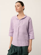 100% Linen Shawl V-Neck Half Sleeve Top JADE