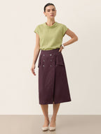 100% Linen Shell Button Flap Detail A Line Skirt PERDITA