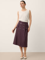 100% Linen Shell Button Flap Detail A Line Skirt PERDITA