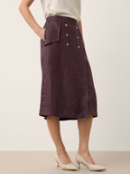 100% Linen Shell Button Flap Detail A Line Skirt PERDITA