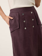 100% Linen Shell Button Flap Detail A Line Skirt PERDITA