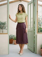 100% Linen Shell Button Flap Detail A Line Skirt PERDITA