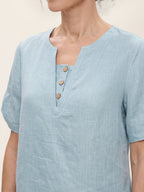 100% Linen Shoulder Slit V Neck Top NOELIA