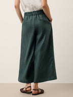 100% Linen Side Tie Elasticated Waist Wide Leg Cropped Pants CAMILLA
