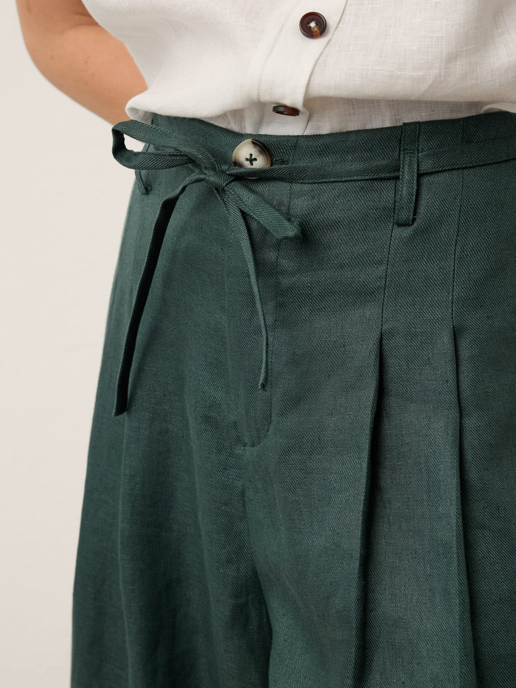 100% Linen Side Tie Elasticated Waist Wide Leg Cropped Pants CAMILLA