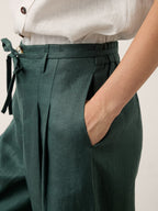 100% Linen Side Tie Elasticated Waist Wide Leg Cropped Pants CAMILLA