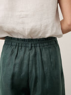 100% Linen Side Tie Elasticated Waist Wide Leg Cropped Pants CAMILLA