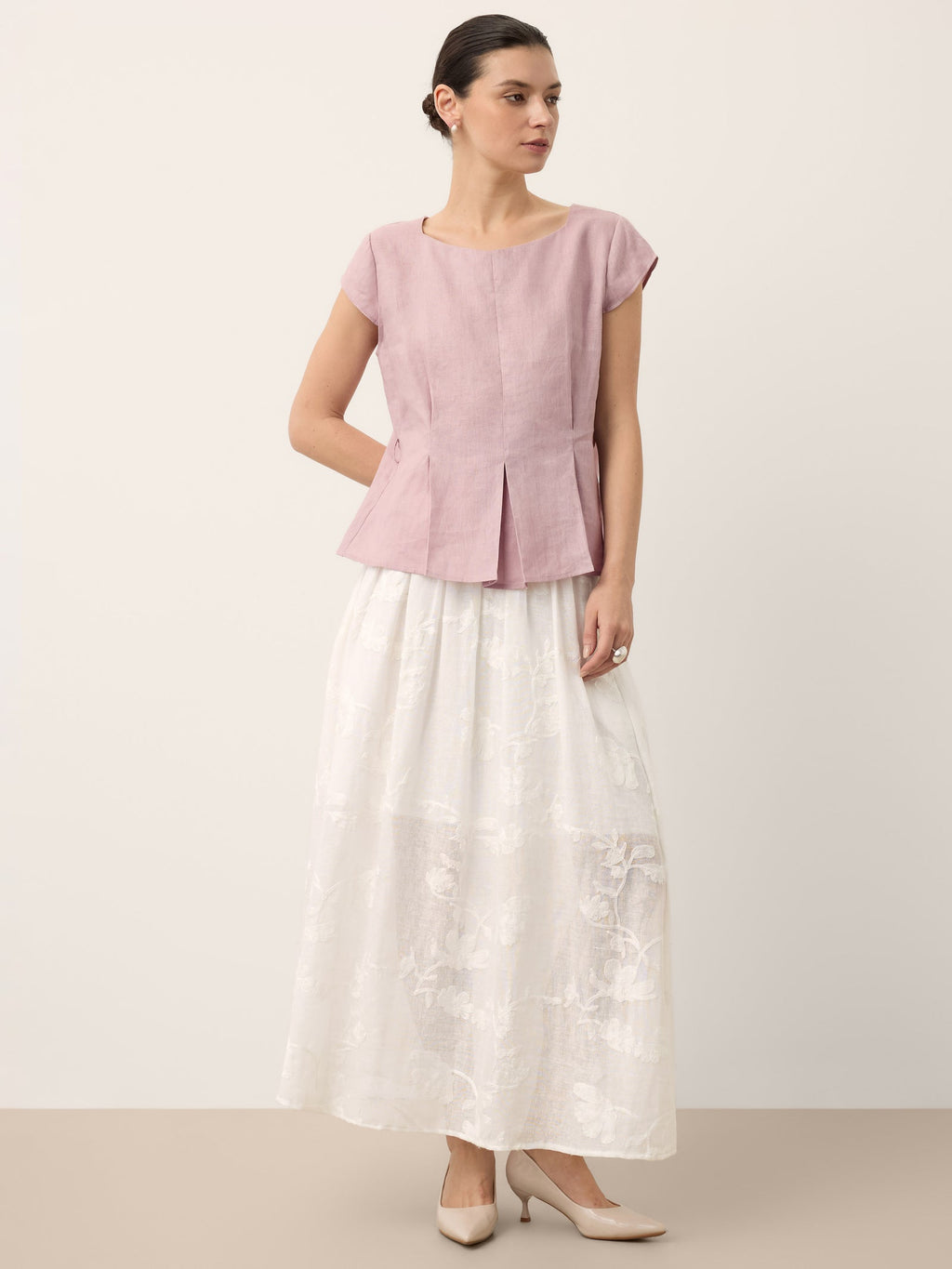 100% Linen Square Neck Tie Waist Top LOUELLA
