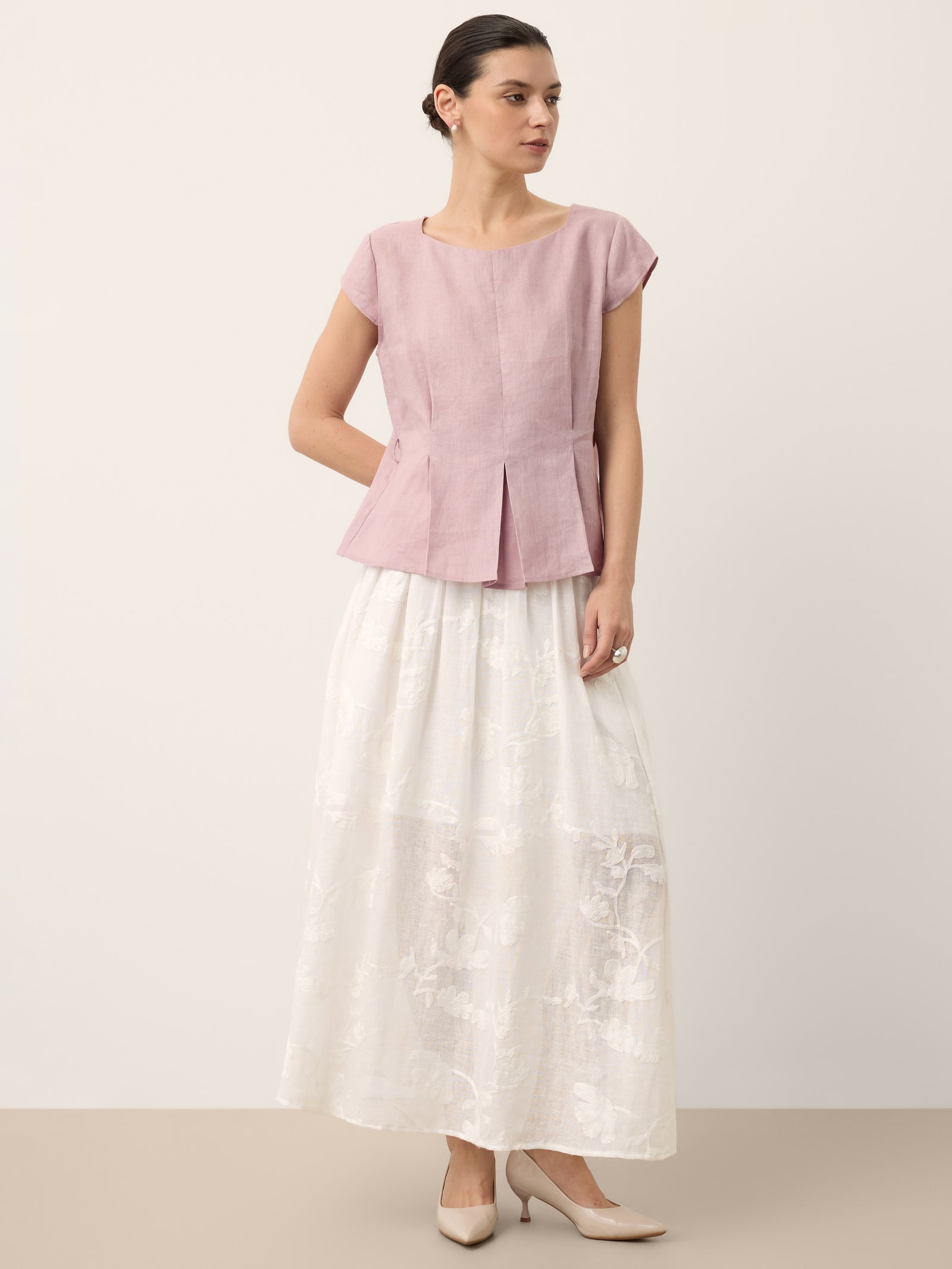 100% Linen Square Neck Tie Waist Top LOUELLA