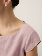 100% Linen Square Neck Tie Waist Top LOUELLA