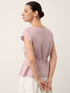 100% Linen Square Neck Tie Waist Top LOUELLA