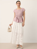 100% Linen Square Neck Tie Waist Top LOUELLA