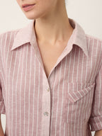 100% Linen Striped Roll Tab Three Quarter Sleeve Shirt MELORA
