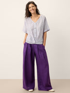 100% Linen Striped Surplice Cocoon Top CATHERINE