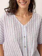 100% Linen Striped Surplice Cocoon Top CATHERINE