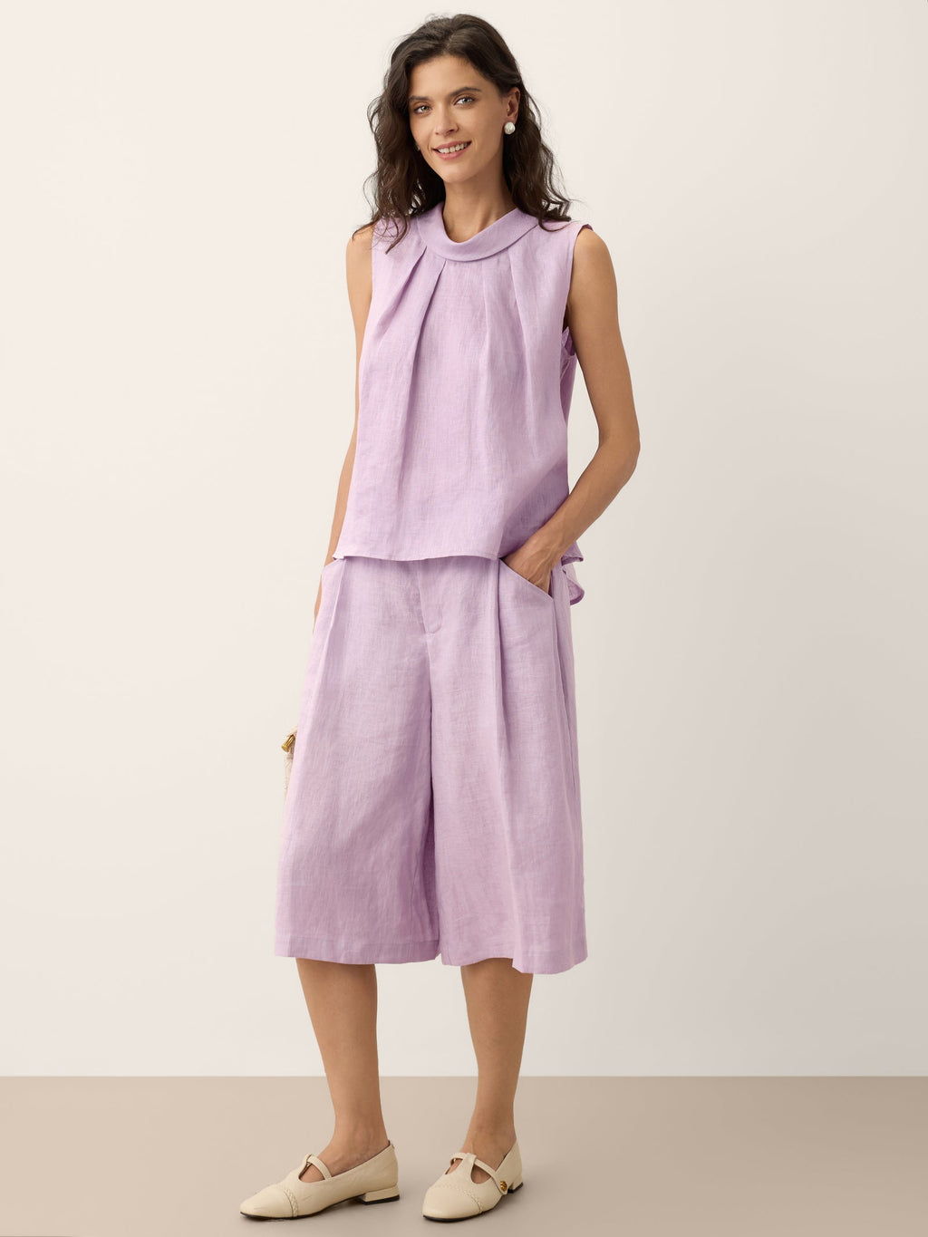100% Linen Structured Collar Sleeveless Blouse BLAIR
