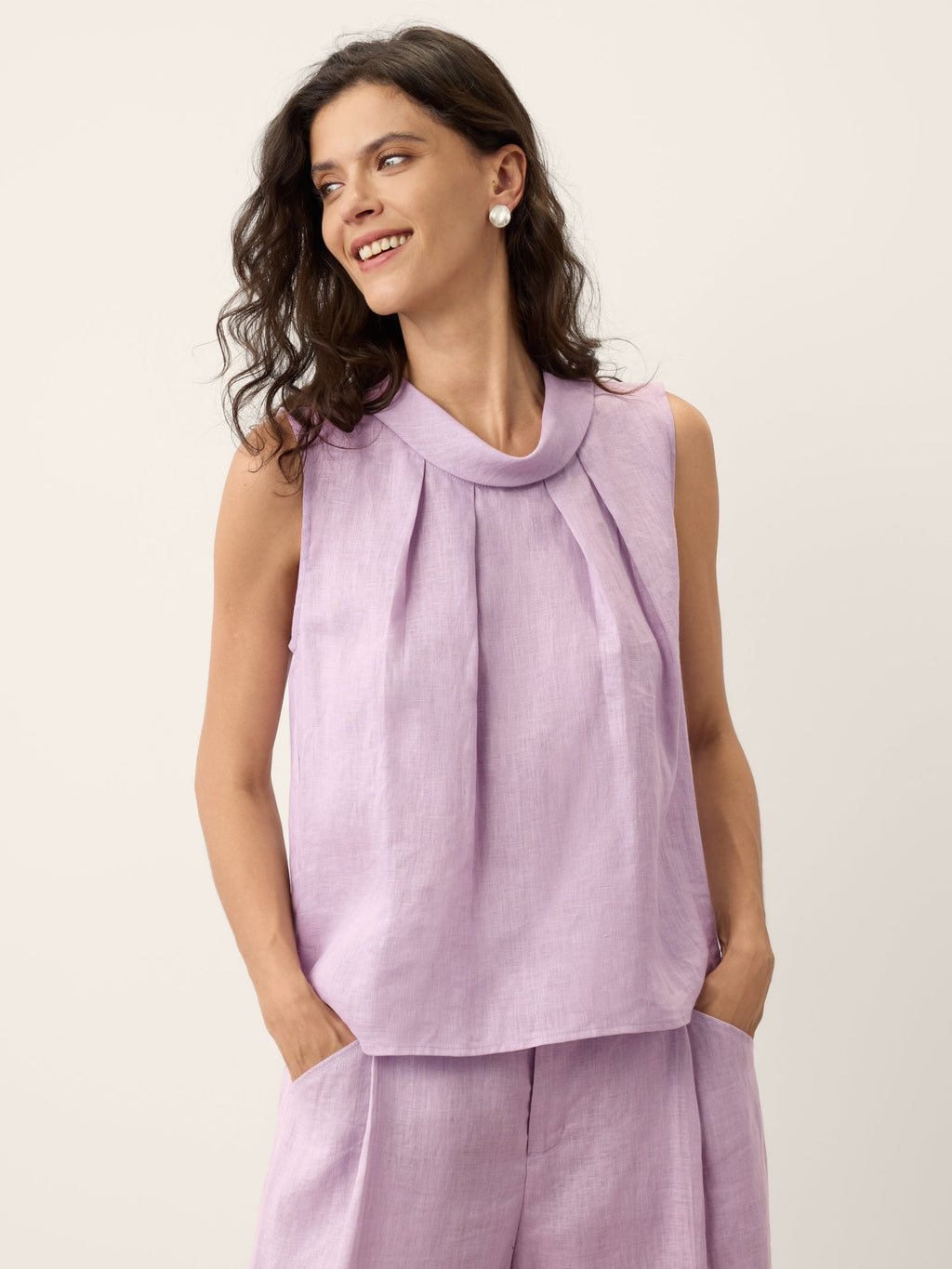 100% Linen Structured Collar Sleeveless Blouse BLAIR