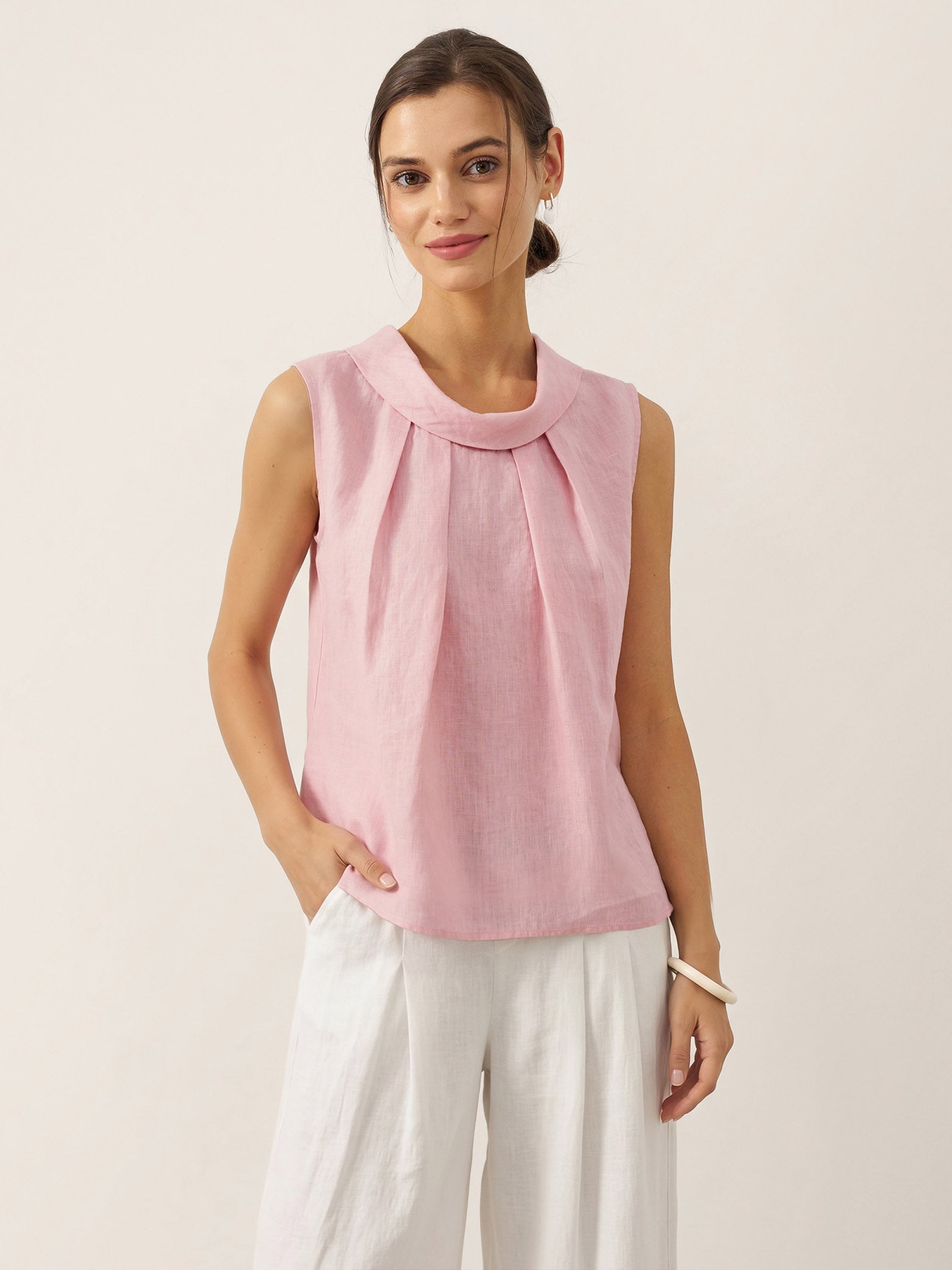 100% Linen Structured Collar Sleeveless Blouse BLAIR