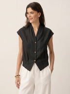 100% Linen Surplice Neck Elasticated Back Cropped Shirt VALERIA