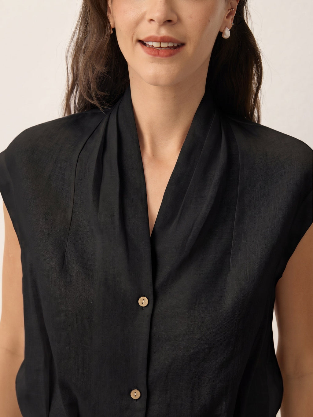 100% Linen Surplice Neck Elasticated Back Cropped Shirt VALERIA