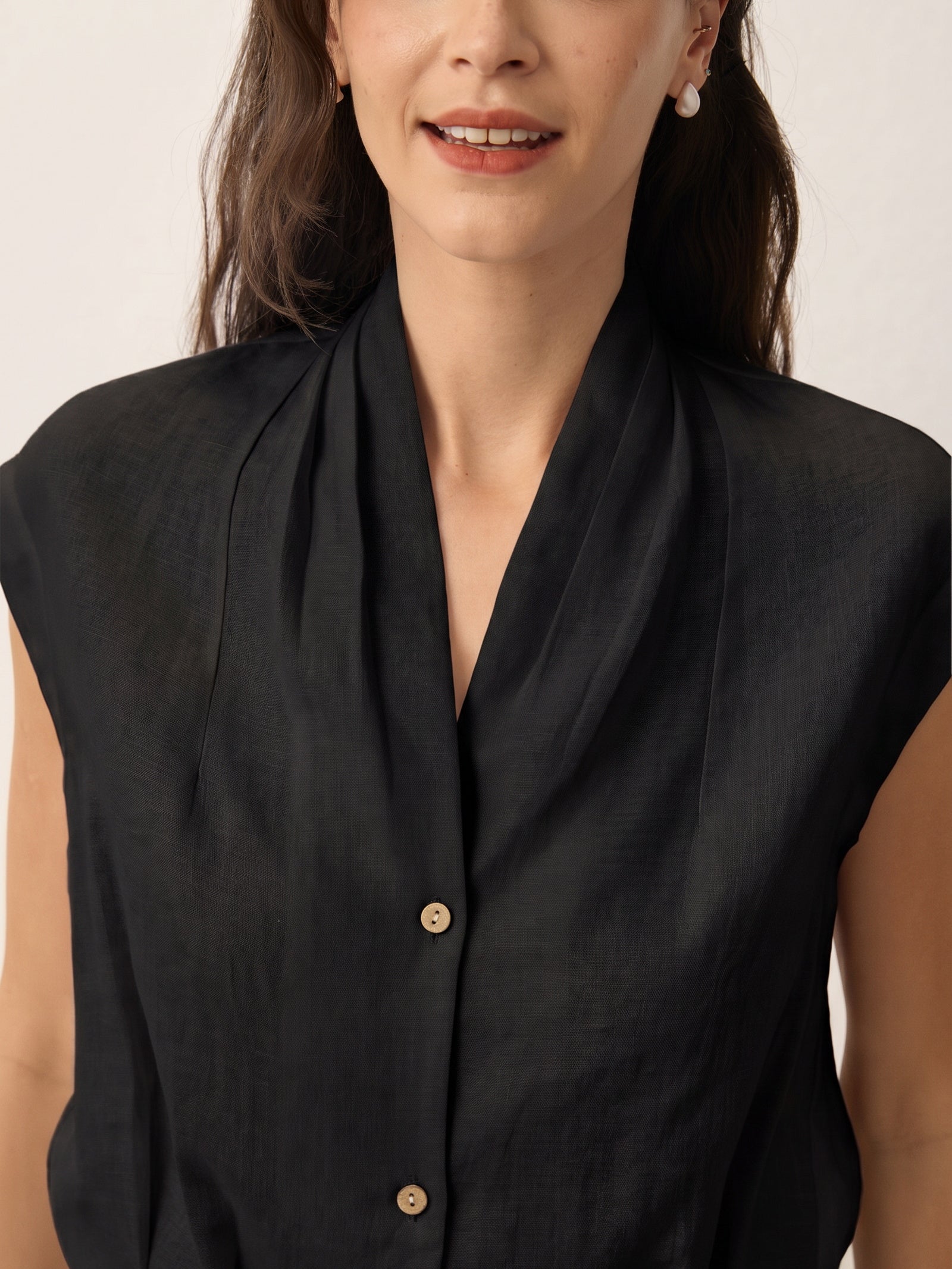 100% Linen Surplice Neck Elasticated Back Cropped Shirt VALERIA
