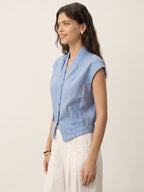 100% Linen Surplice Neck Elasticated Back Cropped Shirt VALERIA