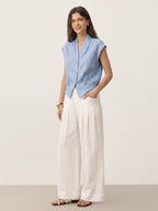100% Linen Surplice Neck Elasticated Back Cropped Shirt VALERIA