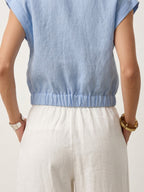 100% Linen Surplice Neck Elasticated Back Cropped Shirt VALERIA