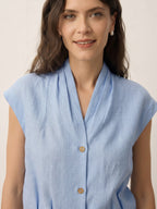 100% Linen Surplice Neck Elasticated Back Cropped Shirt VALERIA