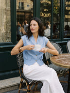 100% Linen Surplice Neck Elasticated Back Cropped Shirt VALERIA