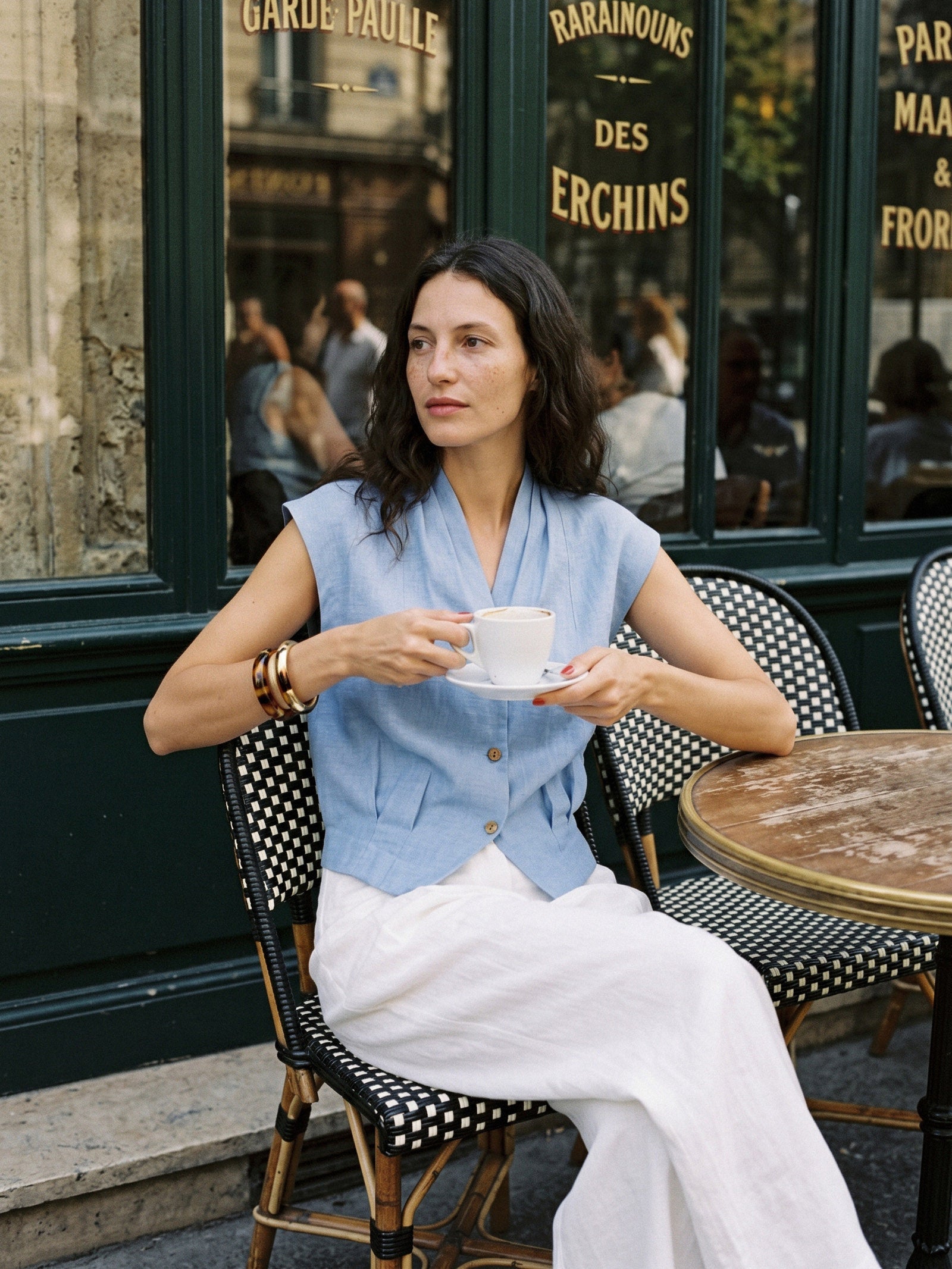 100% Linen Surplice Neck Elasticated Back Cropped Shirt VALERIA