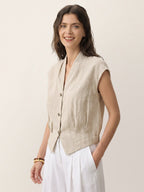 100% Linen Surplice Neck Elasticated Back Cropped Shirt VALERIA