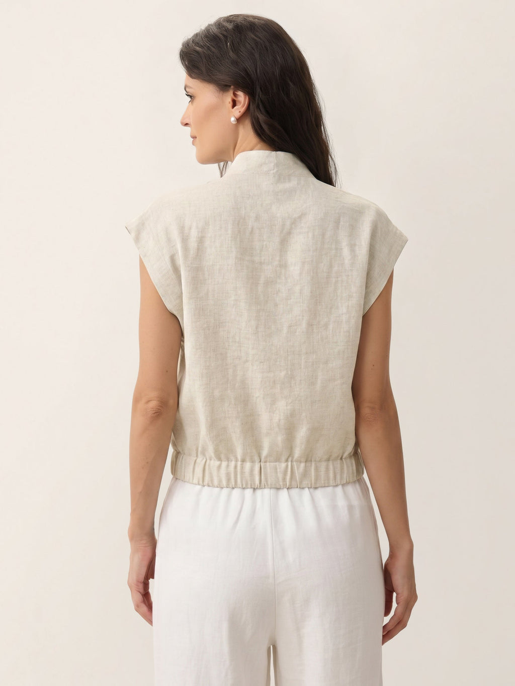 100% Linen Surplice Neck Elasticated Back Cropped Shirt VALERIA