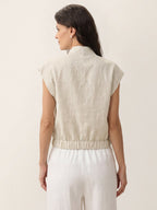 100% Linen Surplice Neck Elasticated Back Cropped Shirt VALERIA