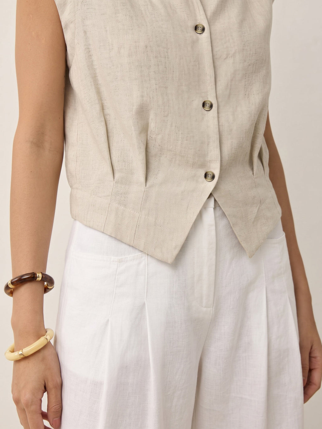 100% Linen Surplice Neck Elasticated Back Cropped Shirt VALERIA