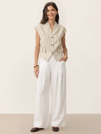 100% Linen Surplice Neck Elasticated Back Cropped Shirt VALERIA