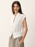 100% Linen Surplice Neck Elasticated Back Cropped Shirt VALERIA