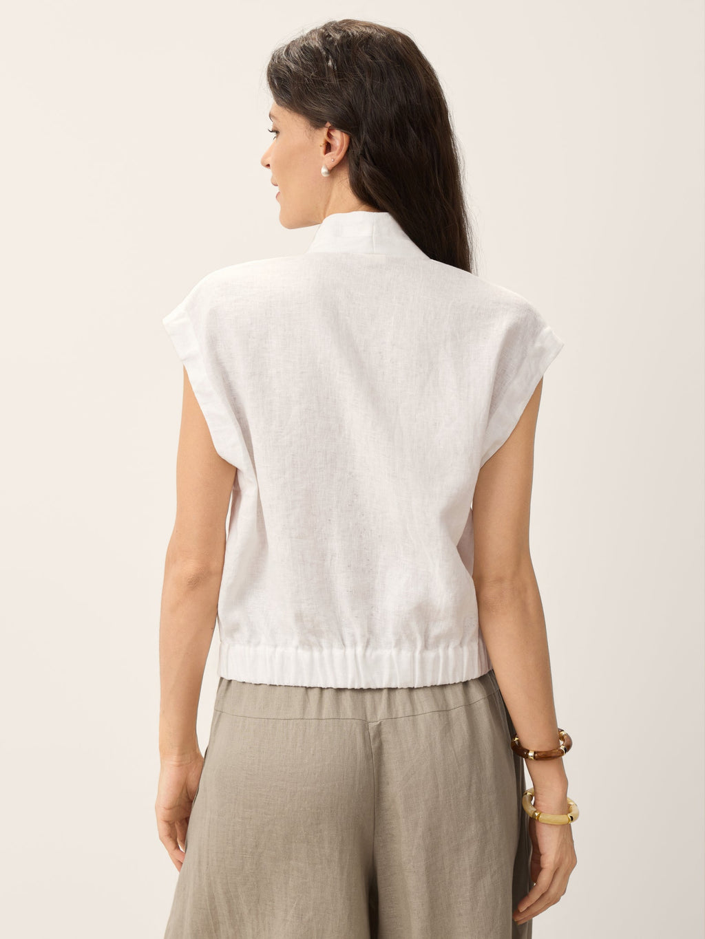 100% Linen Surplice Neck Elasticated Back Cropped Shirt VALERIA
