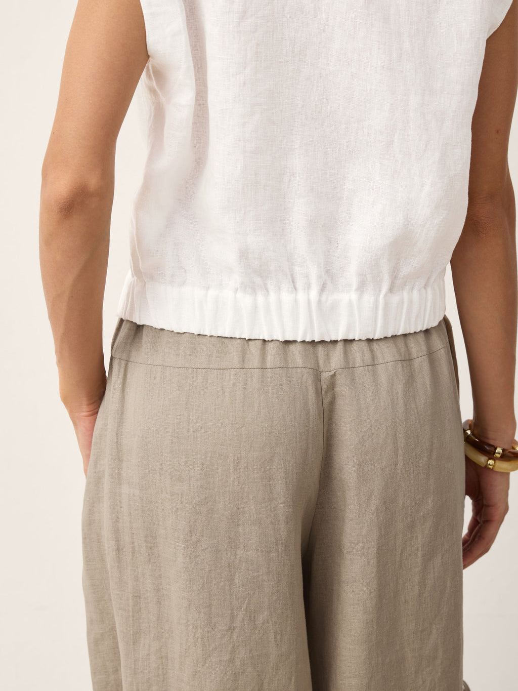 100% Linen Surplice Neck Elasticated Back Cropped Shirt VALERIA