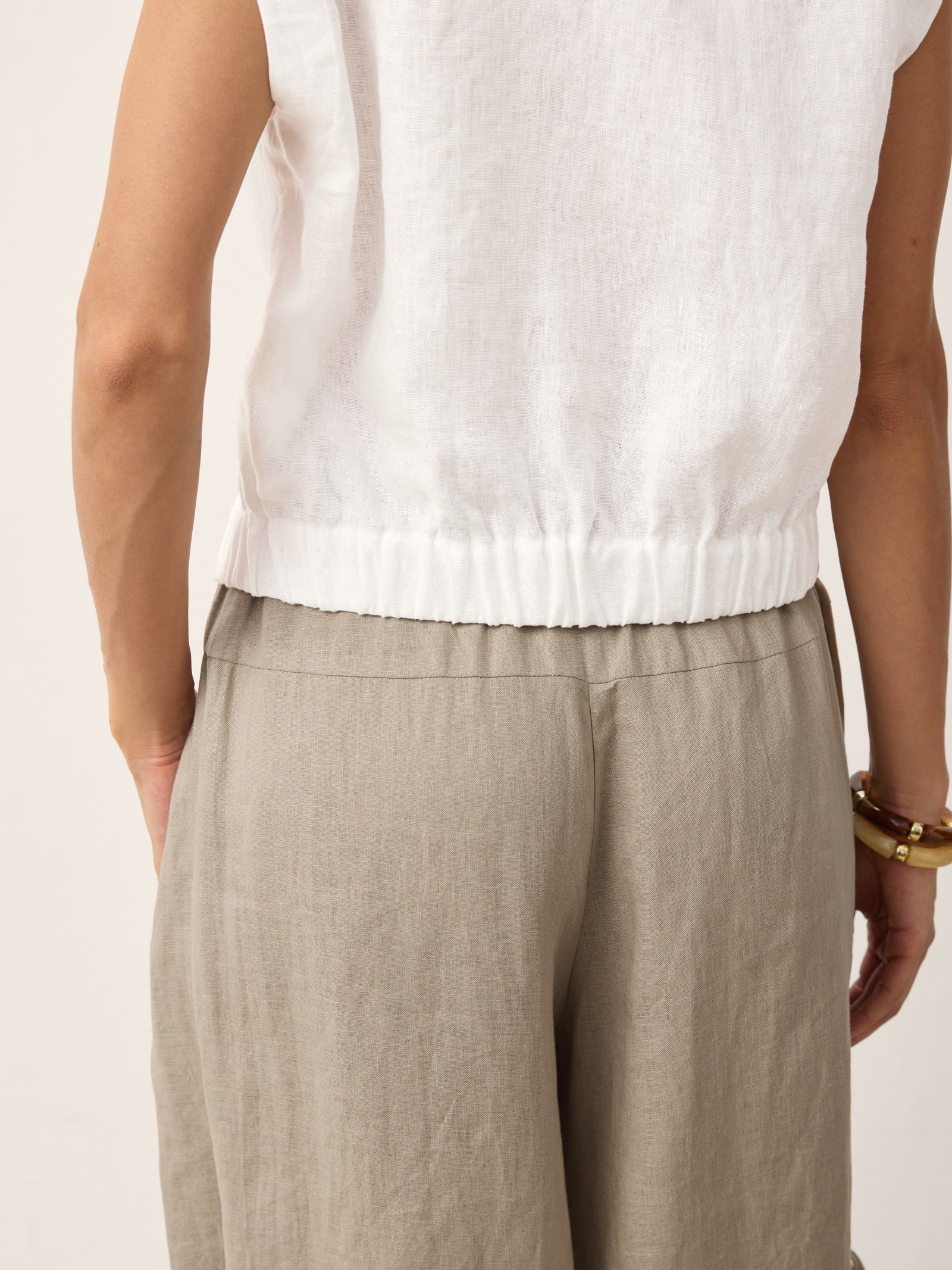 100% Linen Surplice Neck Elasticated Back Cropped Shirt VALERIA