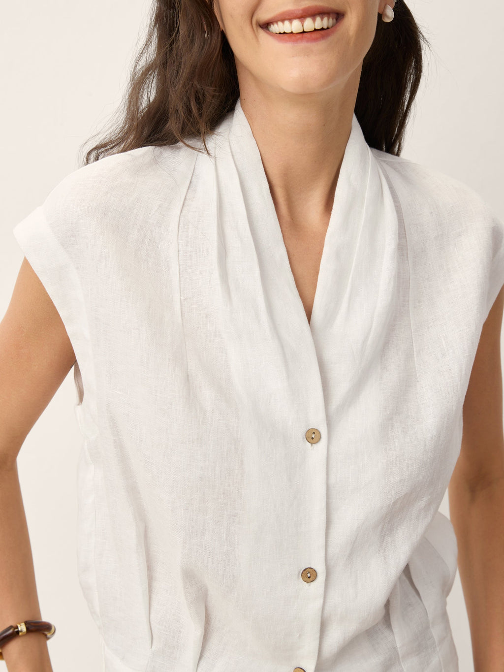100% Linen Surplice Neck Elasticated Back Cropped Shirt VALERIA