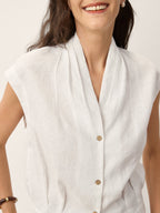 100% Linen Surplice Neck Elasticated Back Cropped Shirt VALERIA