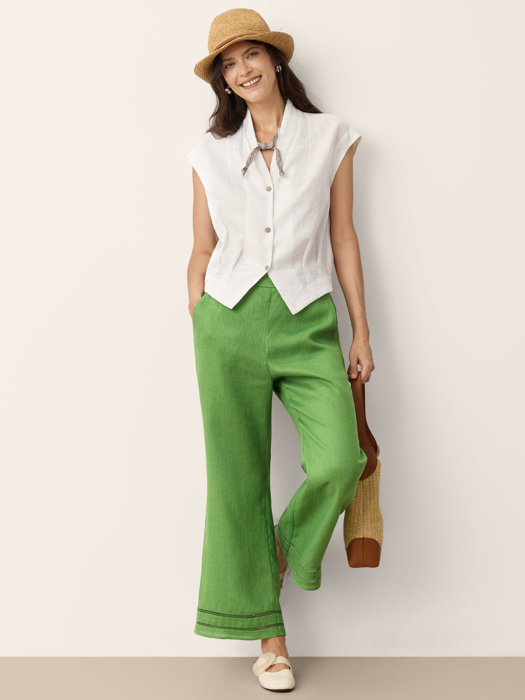 100% Linen Surplice Neck Elasticated Back Cropped Shirt VALERIA