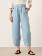 100% Linen Tapered Cropped Pull-On Trousers LORETTA