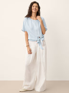 100% Linen Tie Front Drop Shoulder Top PAULA