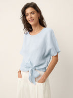100% Linen Tie Front Drop Shoulder Top PAULA