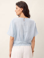 100% Linen Tie Front Drop Shoulder Top PAULA