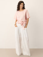 100% Linen Tie Front Drop Shoulder Top PAULA