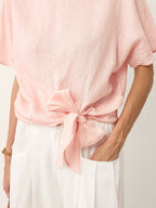 100% Linen Tie Front Drop Shoulder Top PAULA